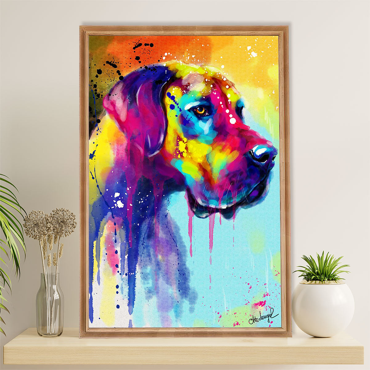 Great Dane Canvas Prints | Watercolor Dog Painting | Wall Art Gift for Great Dane Puppies Lover