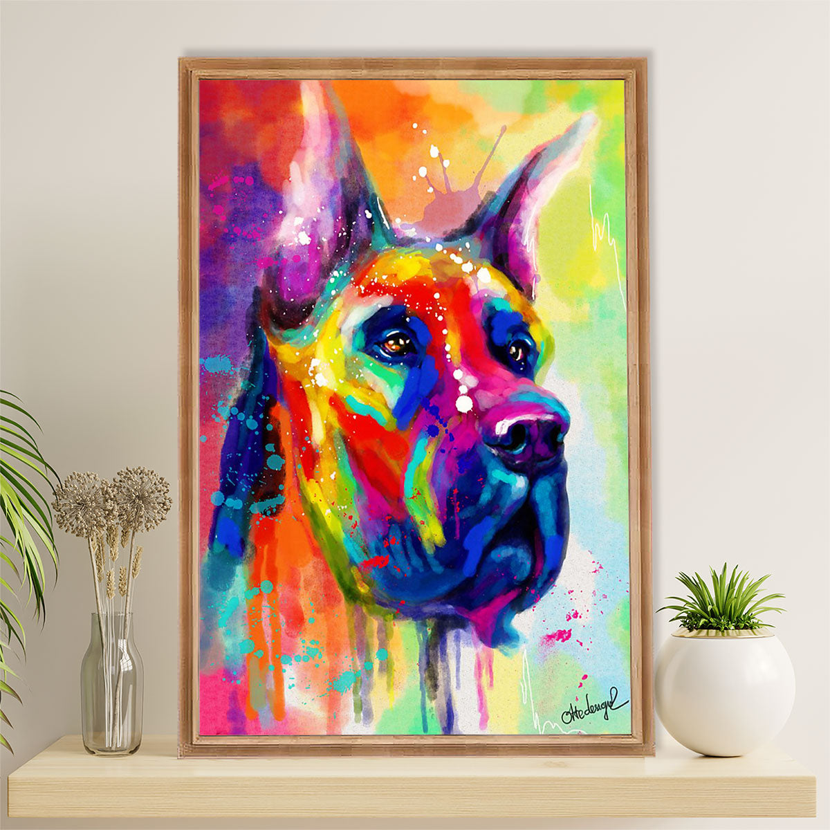 Great Dane Canvas Prints | Watercolor Dog Painting | Wall Art Gift for Great Dane Puppies Lover
