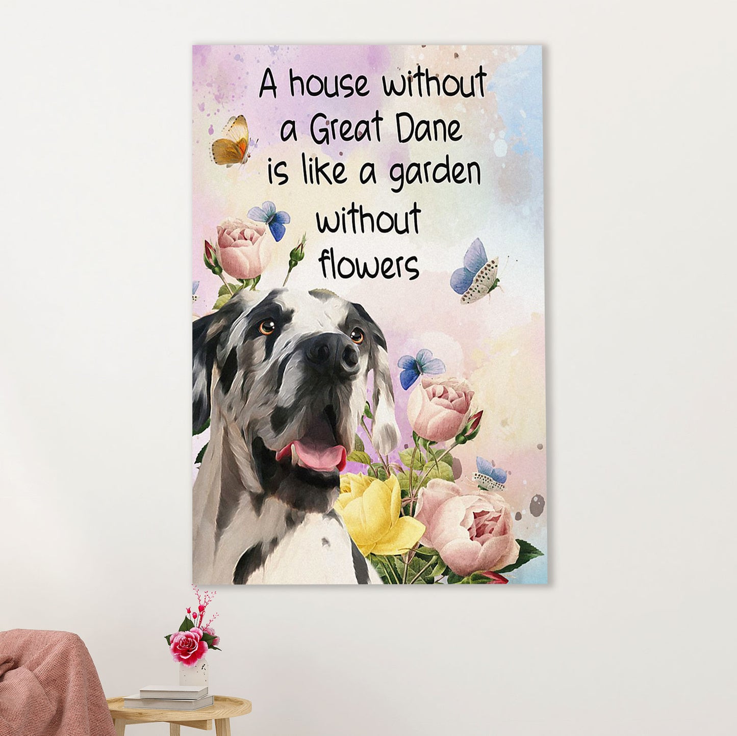 Great Dane Canvas Prints | House Without Great Dane | Wall Art Gift for Great Dane Puppies Lover