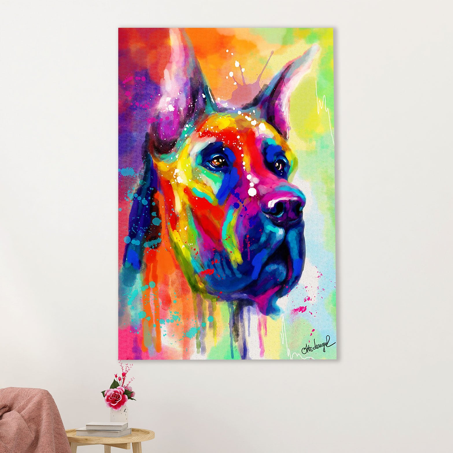 Great Dane Canvas Prints | Watercolor Dog Painting | Wall Art Gift for Great Dane Puppies Lover