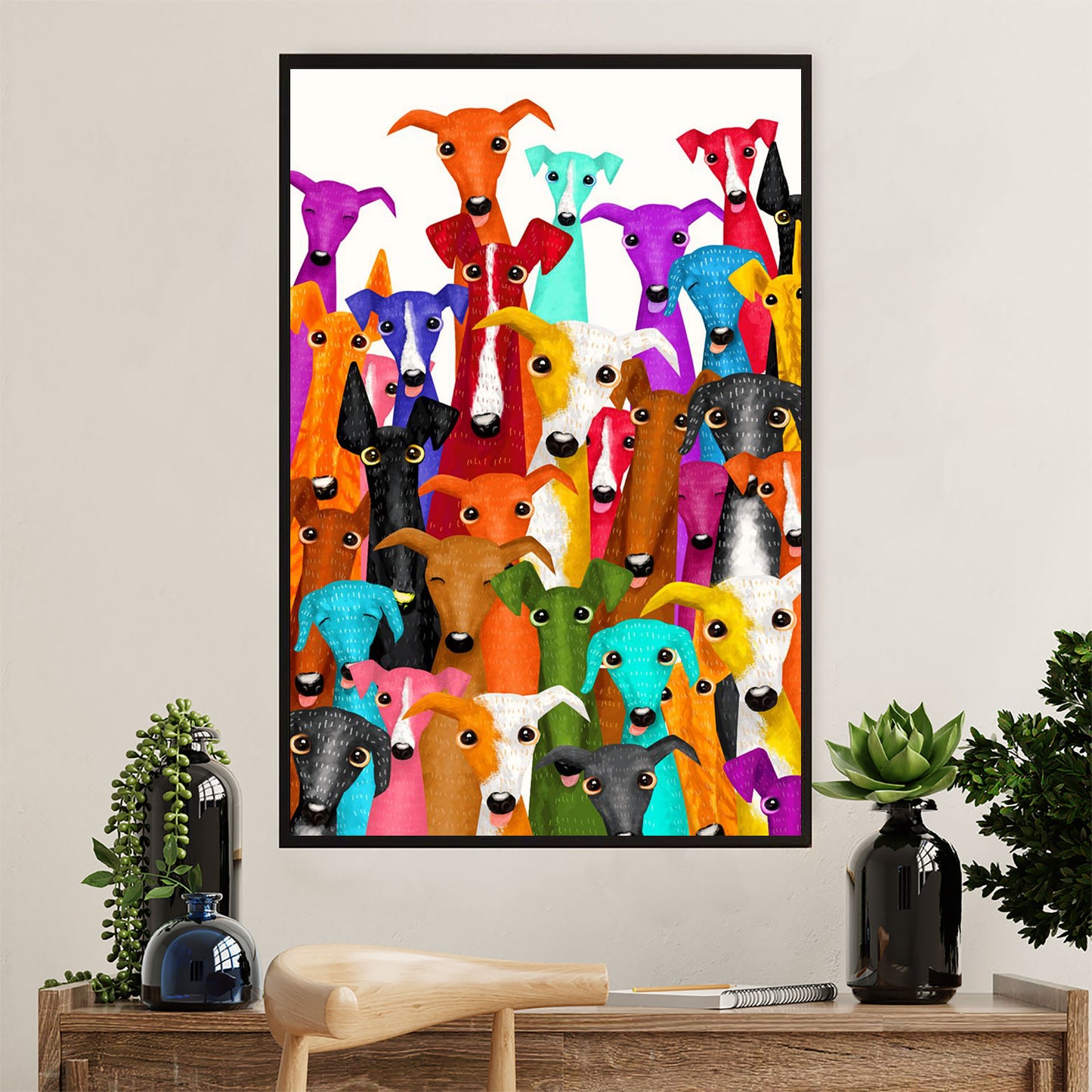 Greyhound Dog Canvas Prints | Multi Dog Colorful | Wall Art Gift for Greyhound Puppies Lover