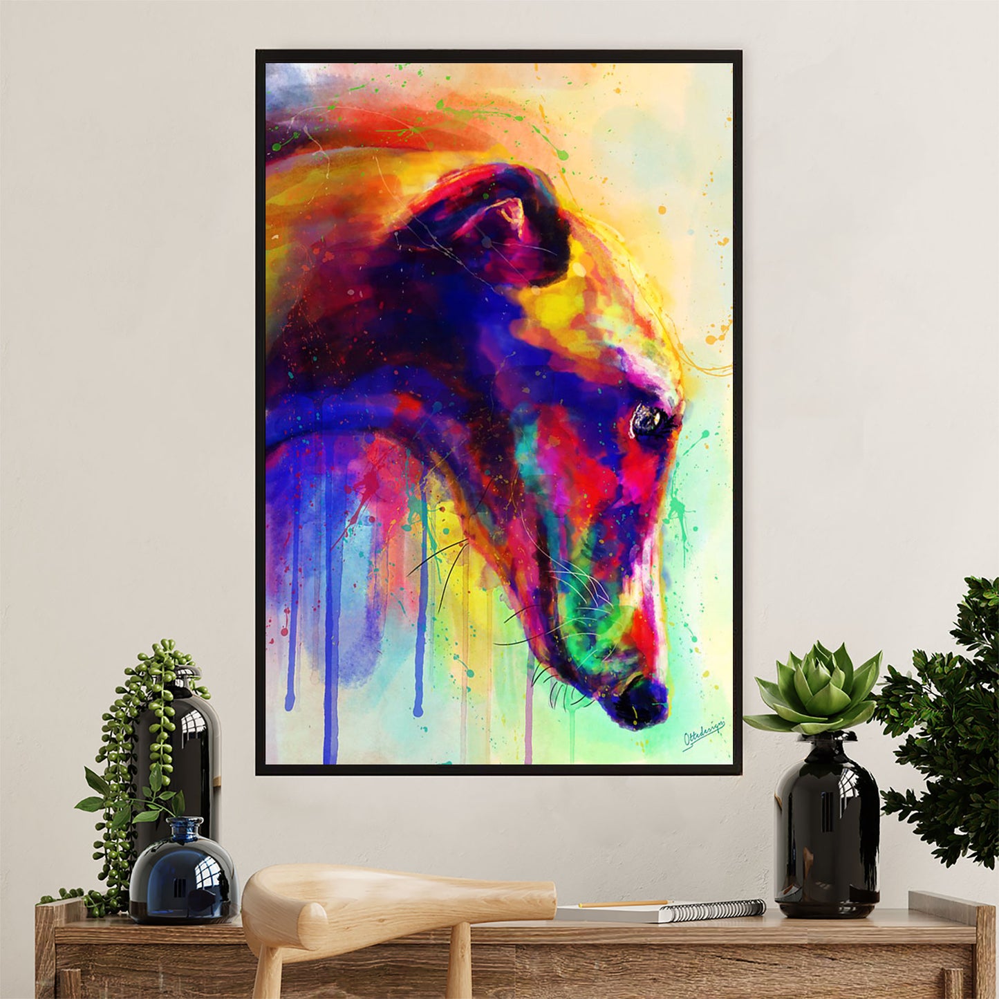 Greyhound Dog Canvas Prints | Watercolor Dog Greyhound | Wall Art Gift for Greyhound Puppies Lover
