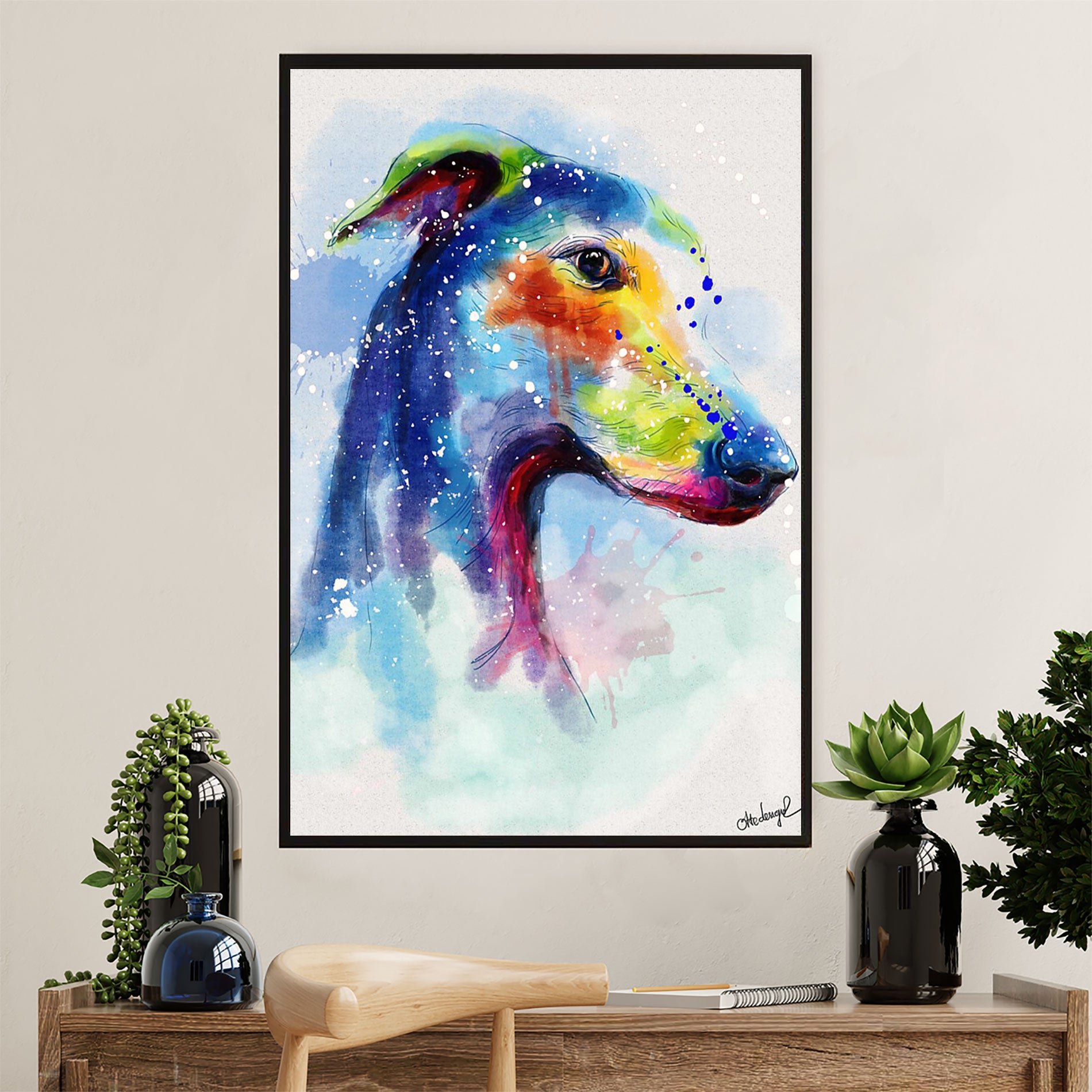 Greyhound Dog Canvas Prints | Watercolor Dog Greyhound | Wall Art Gift for Greyhound Puppies Lover
