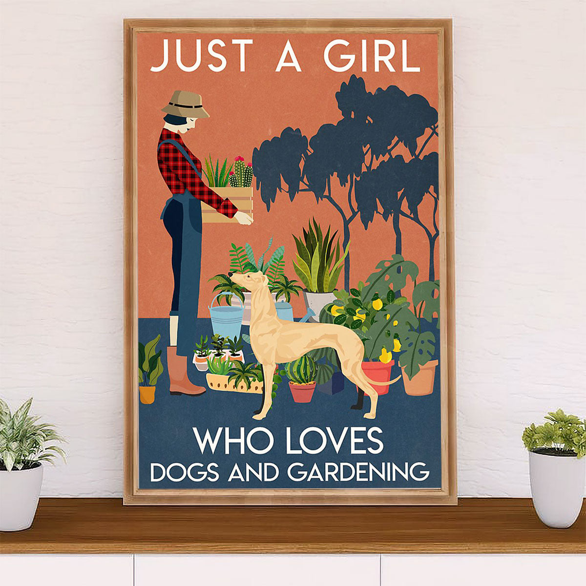 Greyhound Dog Canvas Prints | Girl Loves Dogs & Gardening | Wall Art Gift for Greyhound Puppies Lover