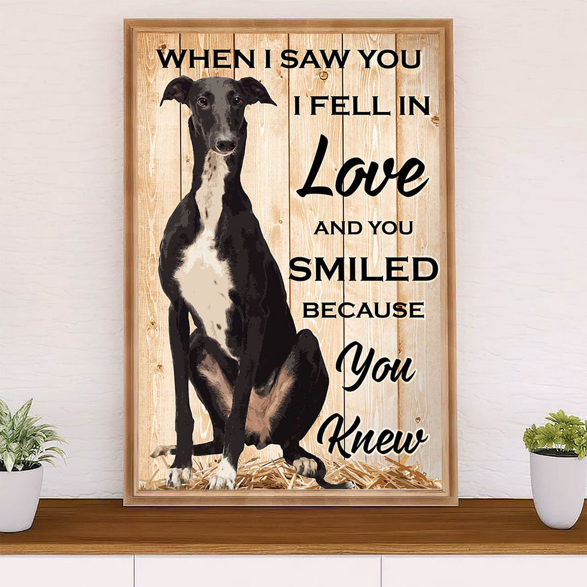 Greyhound Dog Canvas Prints | Fell In Love | Wall Art Gift for Greyhound Puppies Lover