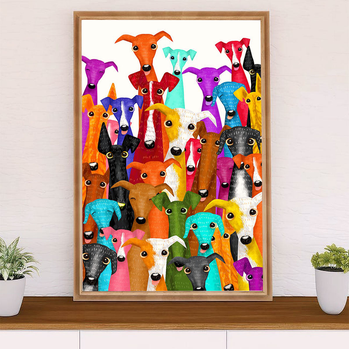 Greyhound Dog Poster Prints | Multi Dog Colorful | Wall Art Gift for Greyhound Puppies Lover