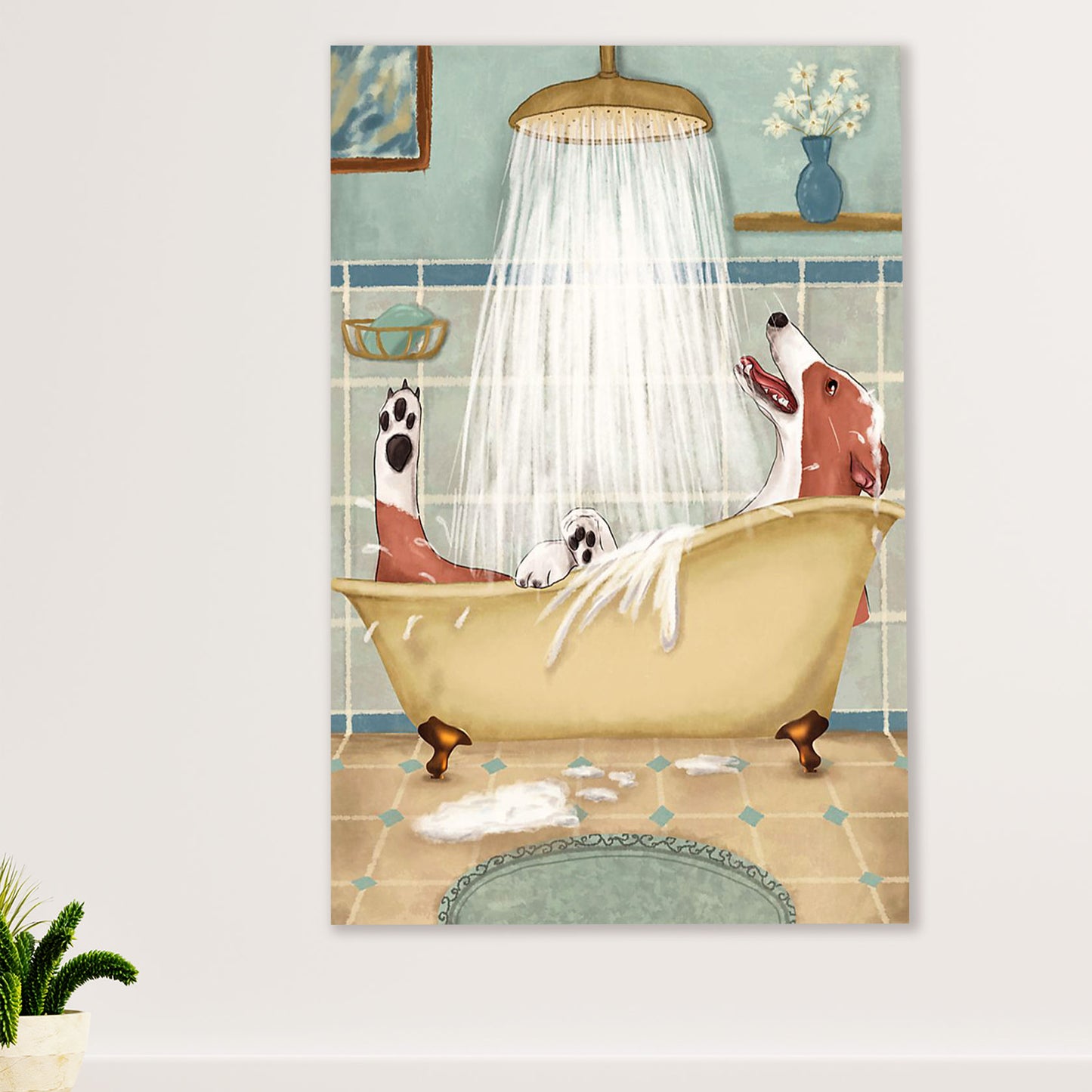 Greyhound Dog Canvas Prints | Funny Dog in Bath | Wall Art Gift for Greyhound Puppies Lover