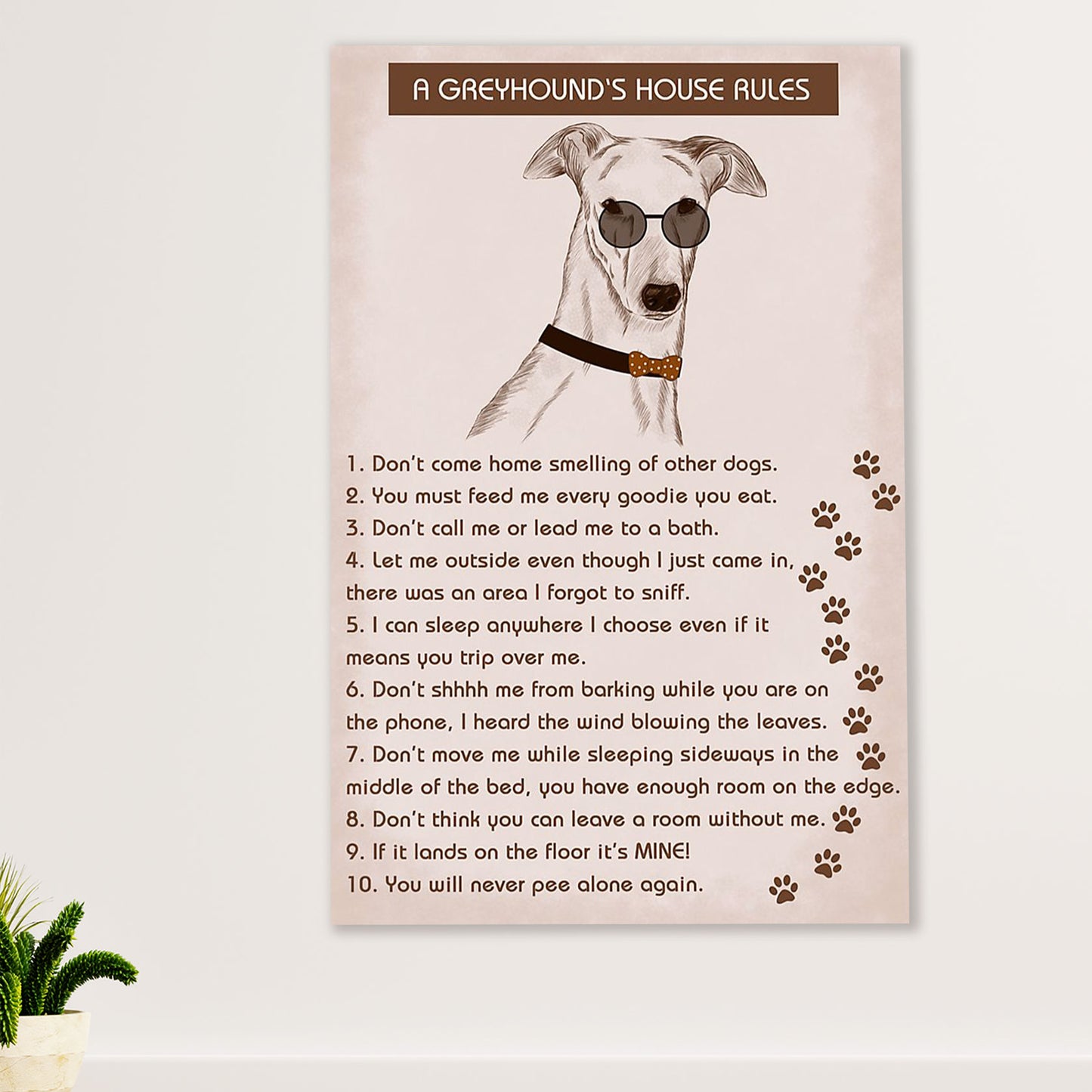 Greyhound Dog Canvas Prints | Greyhound's House Rules | Wall Art Gift for Greyhound Puppies Lover