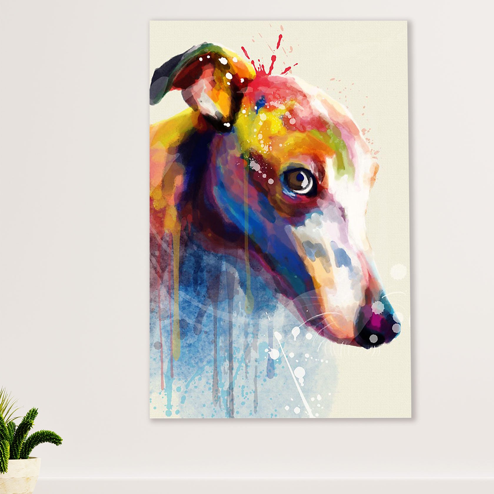 Greyhound Dog Canvas Prints | Watercolor Dog Greyhound | Wall Art Gift for Greyhound Puppies Lover