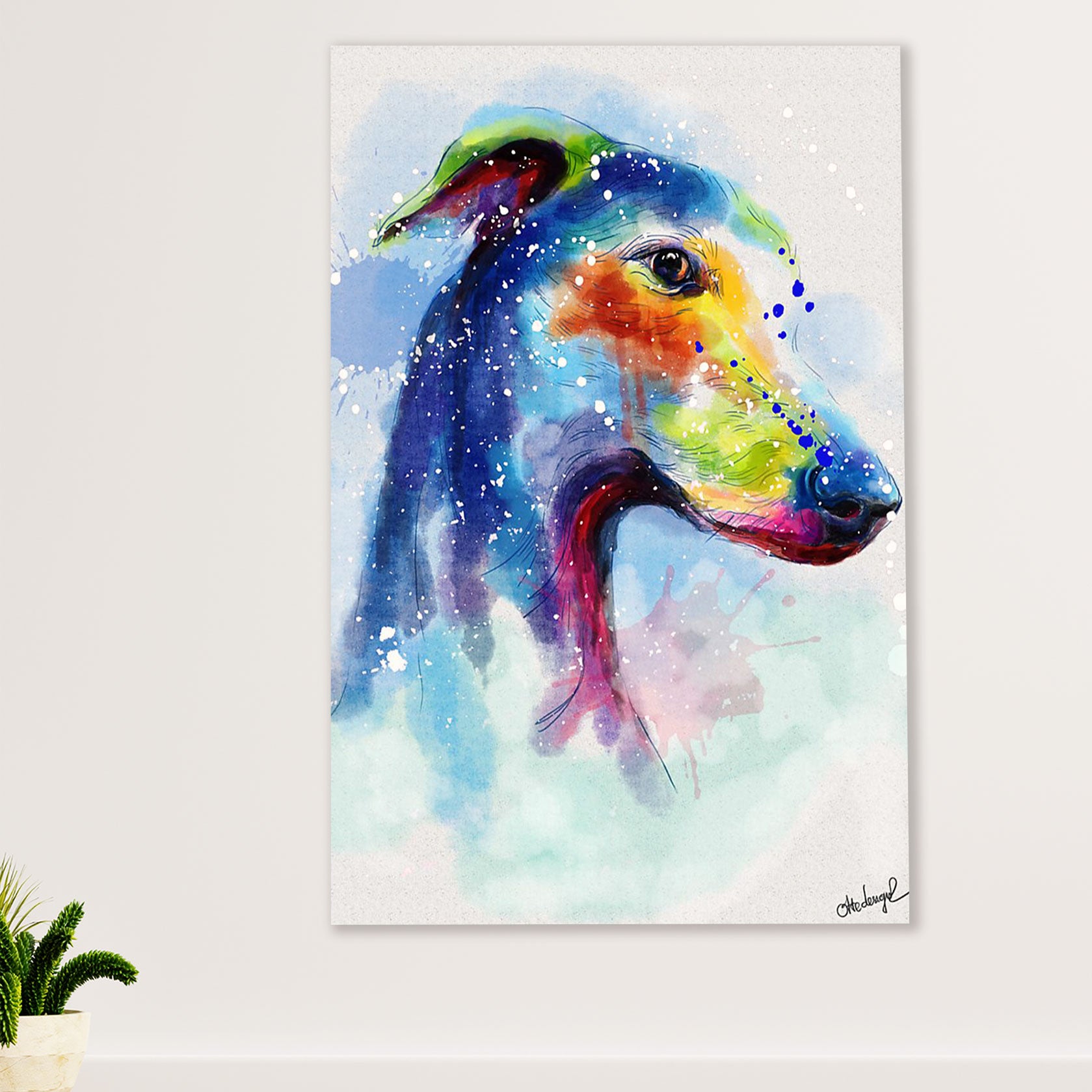 Greyhound Dog Canvas Prints | Watercolor Dog Greyhound | Wall Art Gift for Greyhound Puppies Lover
