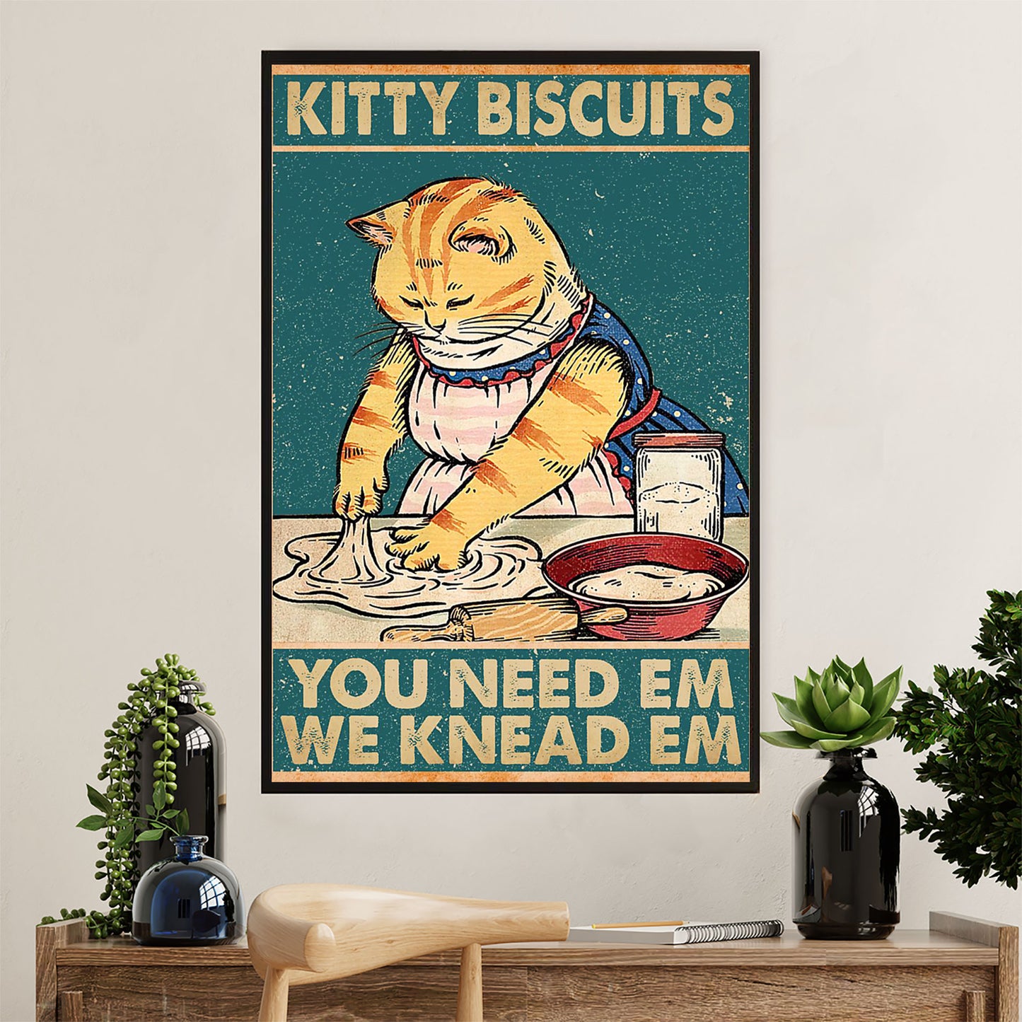Cute Cat Canvas Prints | Kitty Biscuit - Baking Cat | Wall Art Gift for Cat Kitties Lover