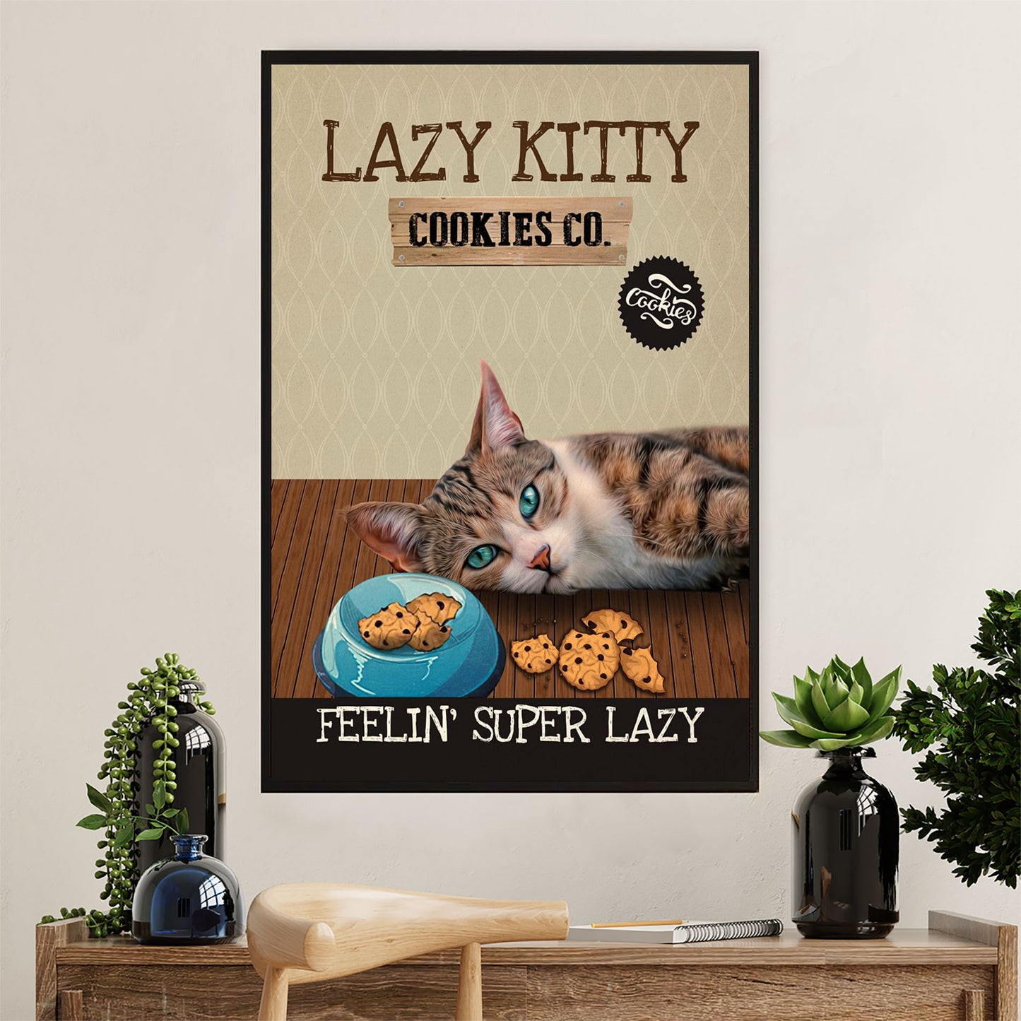 Cute Cat Canvas Prints | Lazy Kitty | Wall Art Gift for Cat Kitties Lover