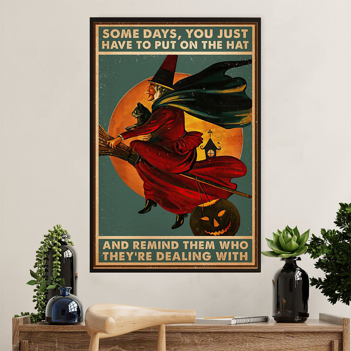 Cute Cat Canvas Prints | Funny Cat Haloween Witch | Wall Art Gift for Cat Kitties Lover