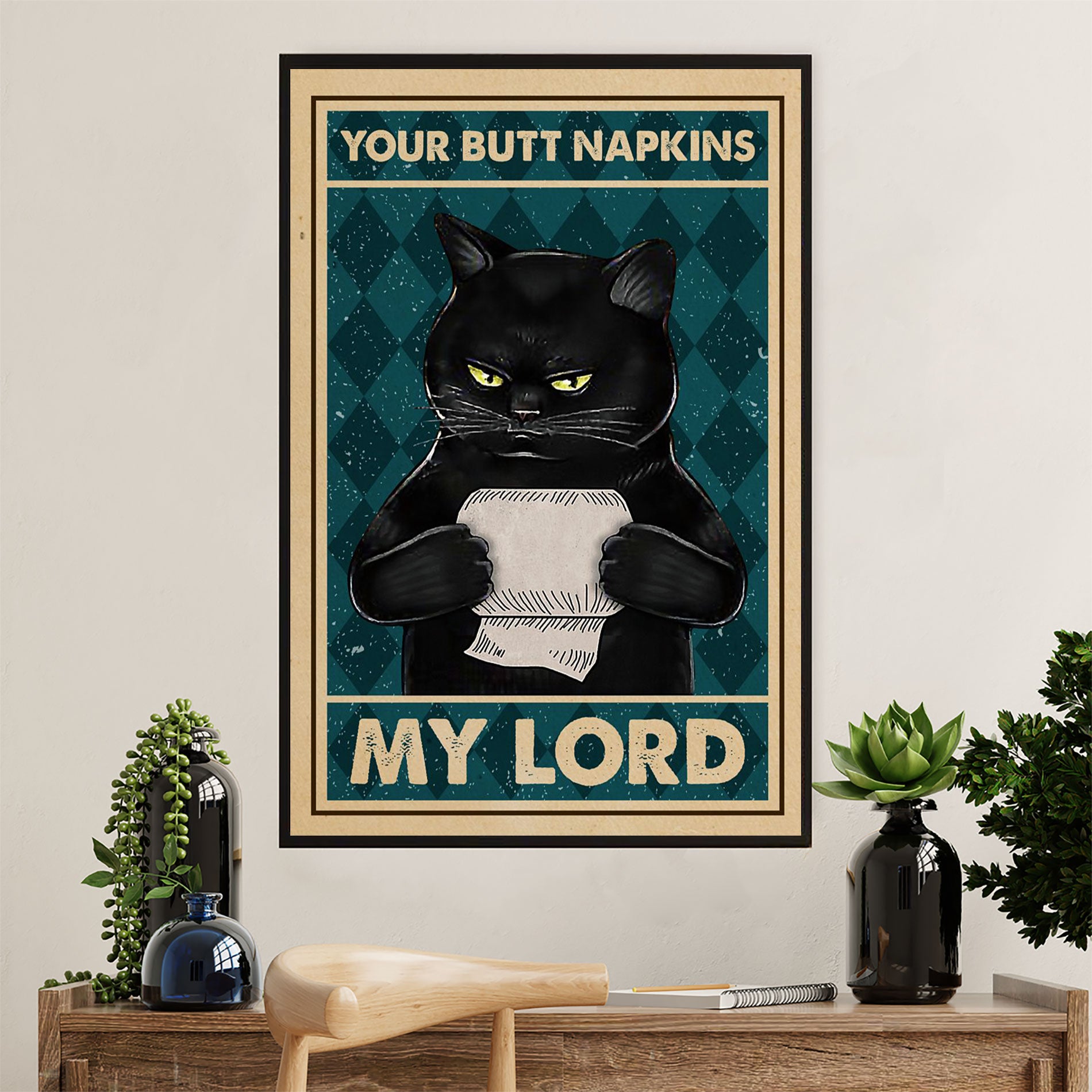 Cute Cat Canvas Prints | Funny Black Cat Toilet Paper | Wall Art Gift for Cat Kitties Lover