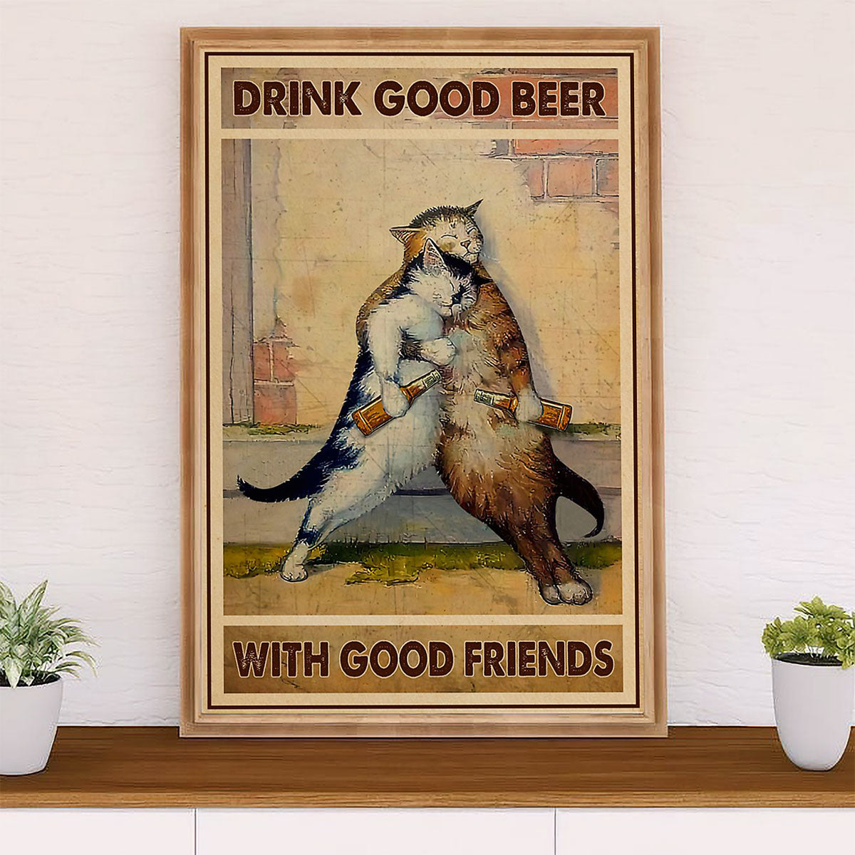 Cute Cat Canvas Prints | Funny Cats Drink Good Beer With Good Friends | Wall Art Gift for Cat Kitties Lover