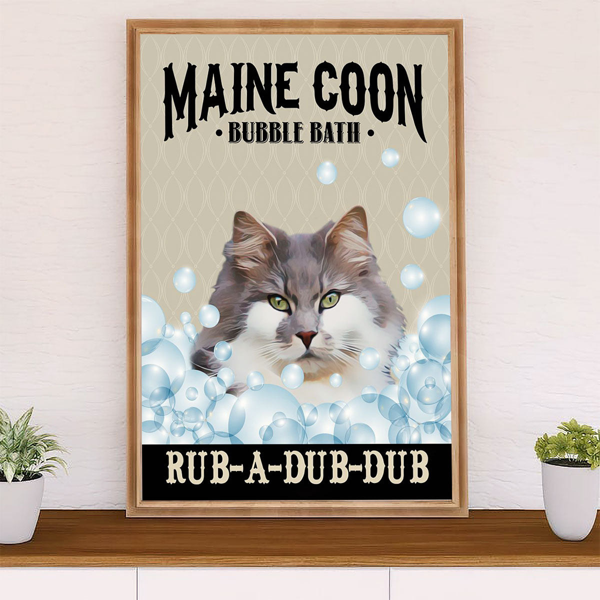 Cute Cat Canvas Prints | Funny Cat Bubble Bath | Wall Art Gift for Cat Kitties Lover
