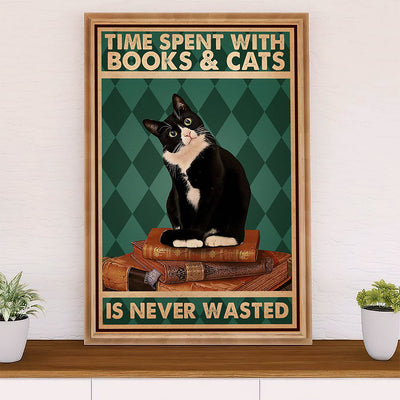 Cute Cat Canvas Prints | Loves Books & Cats | Wall Art Gift for Cat Kitties Lover