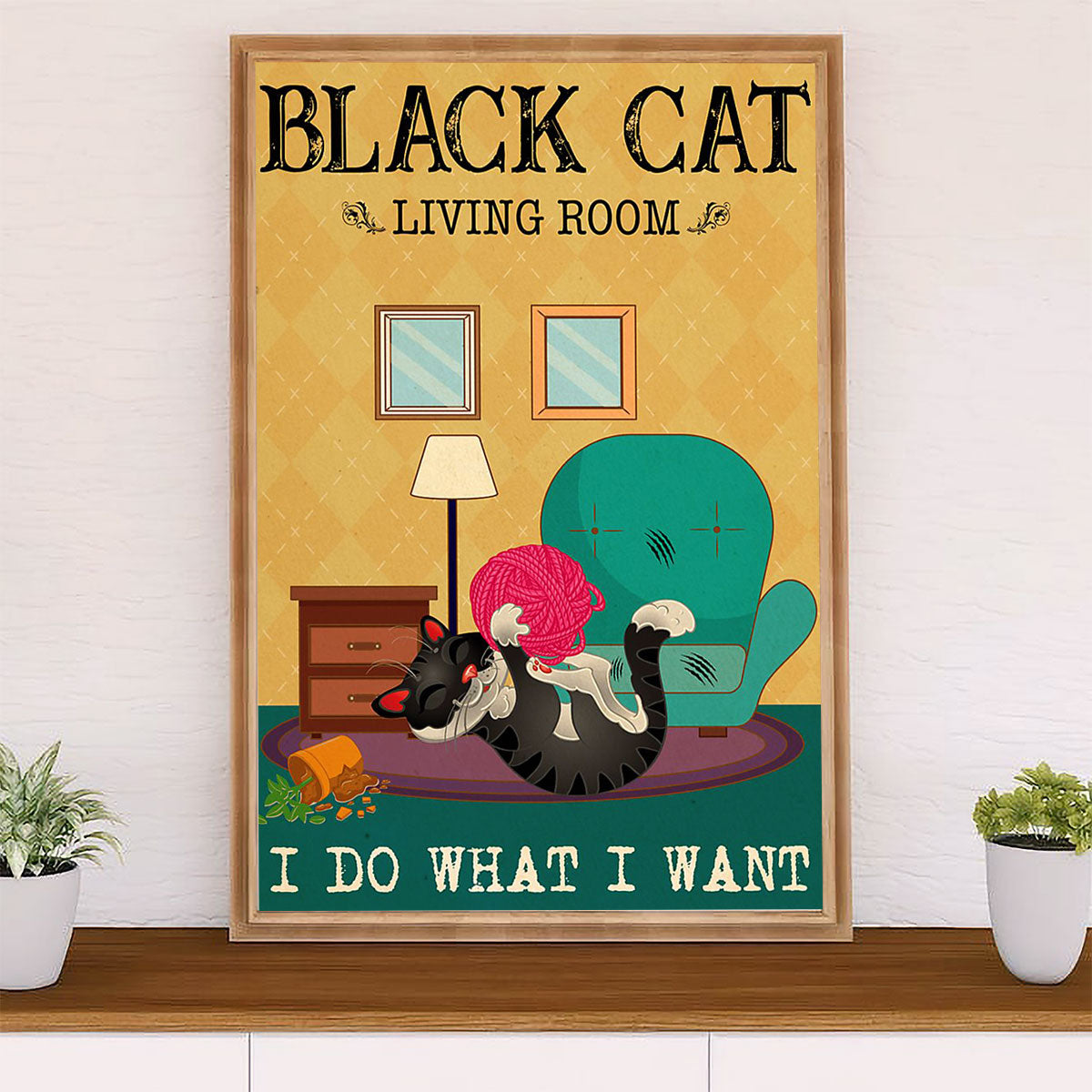 Cute Cat Canvas Prints | Funny Black Cat Living Room | Wall Art Gift for Cat Kitties Lover
