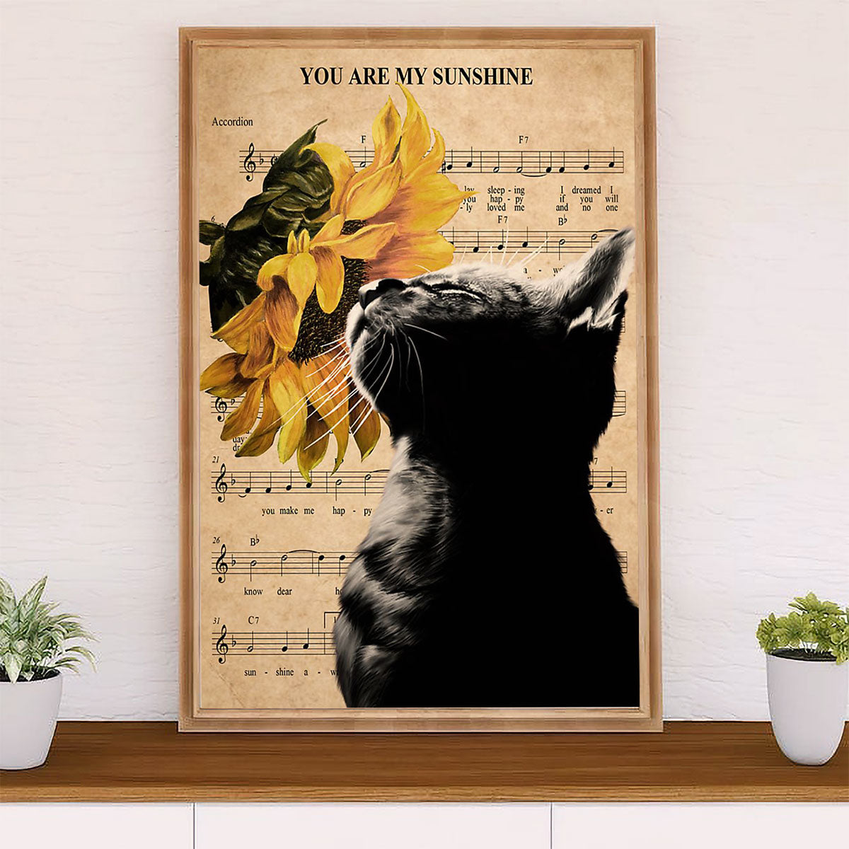 Cute Cat Canvas Prints | Cat Sunflower You Are Sunshine | Wall Art Gift for Cat Kitties Lover