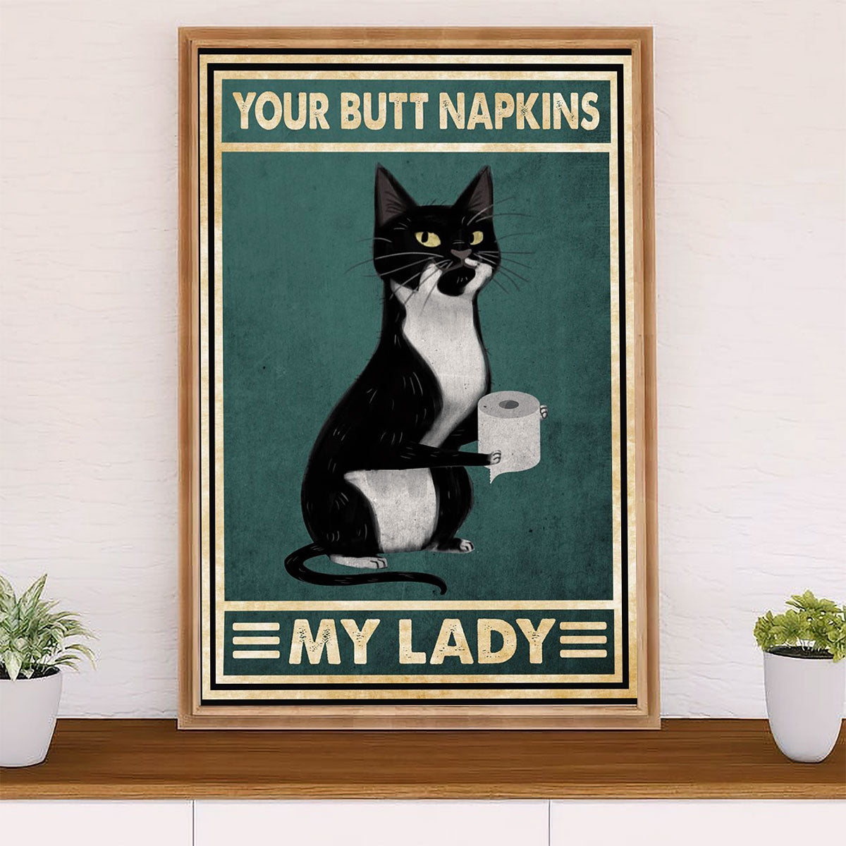 Cute Cat Canvas Prints | Funny Cat Toilet Paper | Wall Art Gift for Cat Kitties Lover