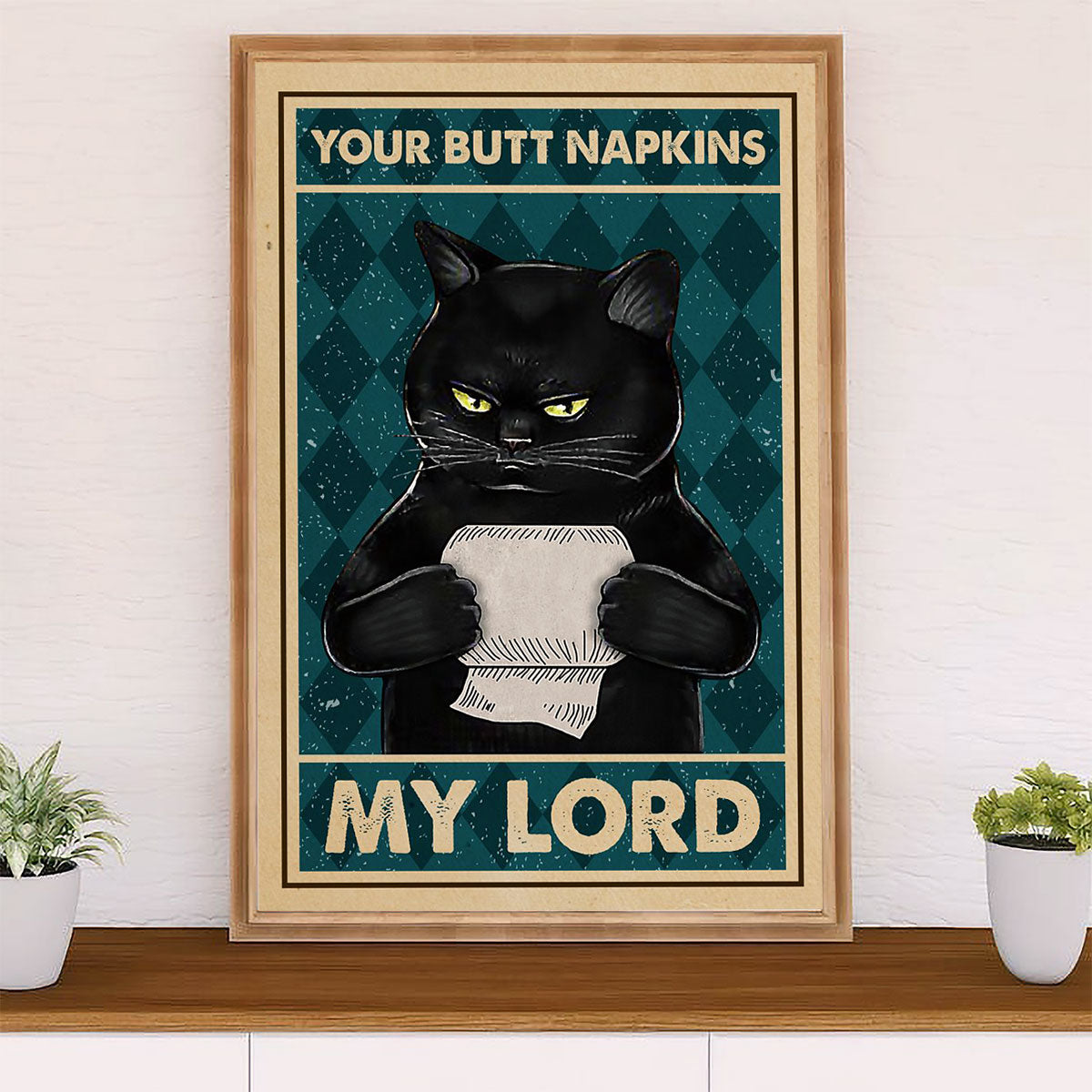 Cute Cat Canvas Prints | Funny Black Cat Toilet Paper | Wall Art Gift for Cat Kitties Lover