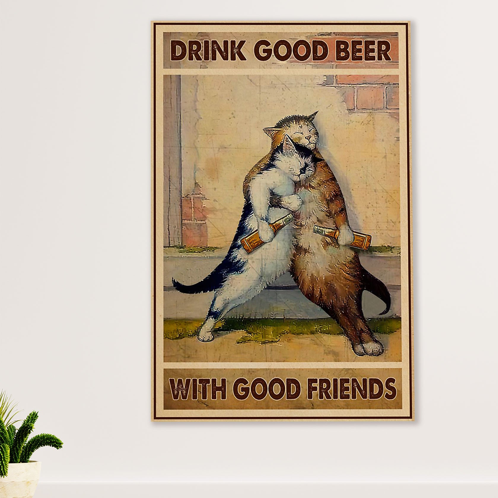 Cute Cat Canvas Prints | Funny Cats Drink Good Beer With Good Friends | Wall Art Gift for Cat Kitties Lover