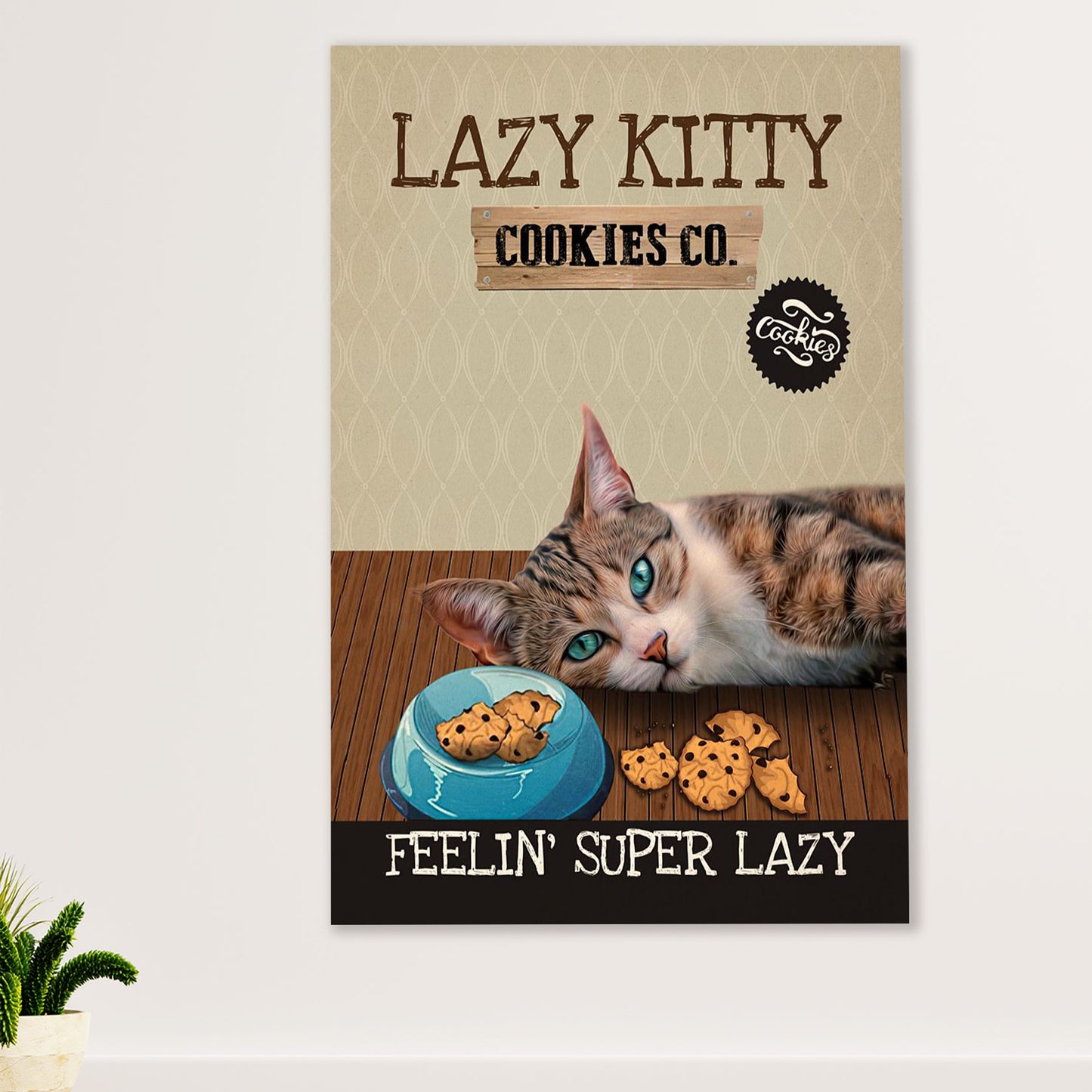 Cute Cat Canvas Prints | Lazy Kitty | Wall Art Gift for Cat Kitties Lover