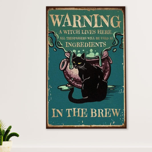 Cute Cat Canvas Prints | Funny Black Cat Warning | Wall Art Gift for Cat Kitties Lover
