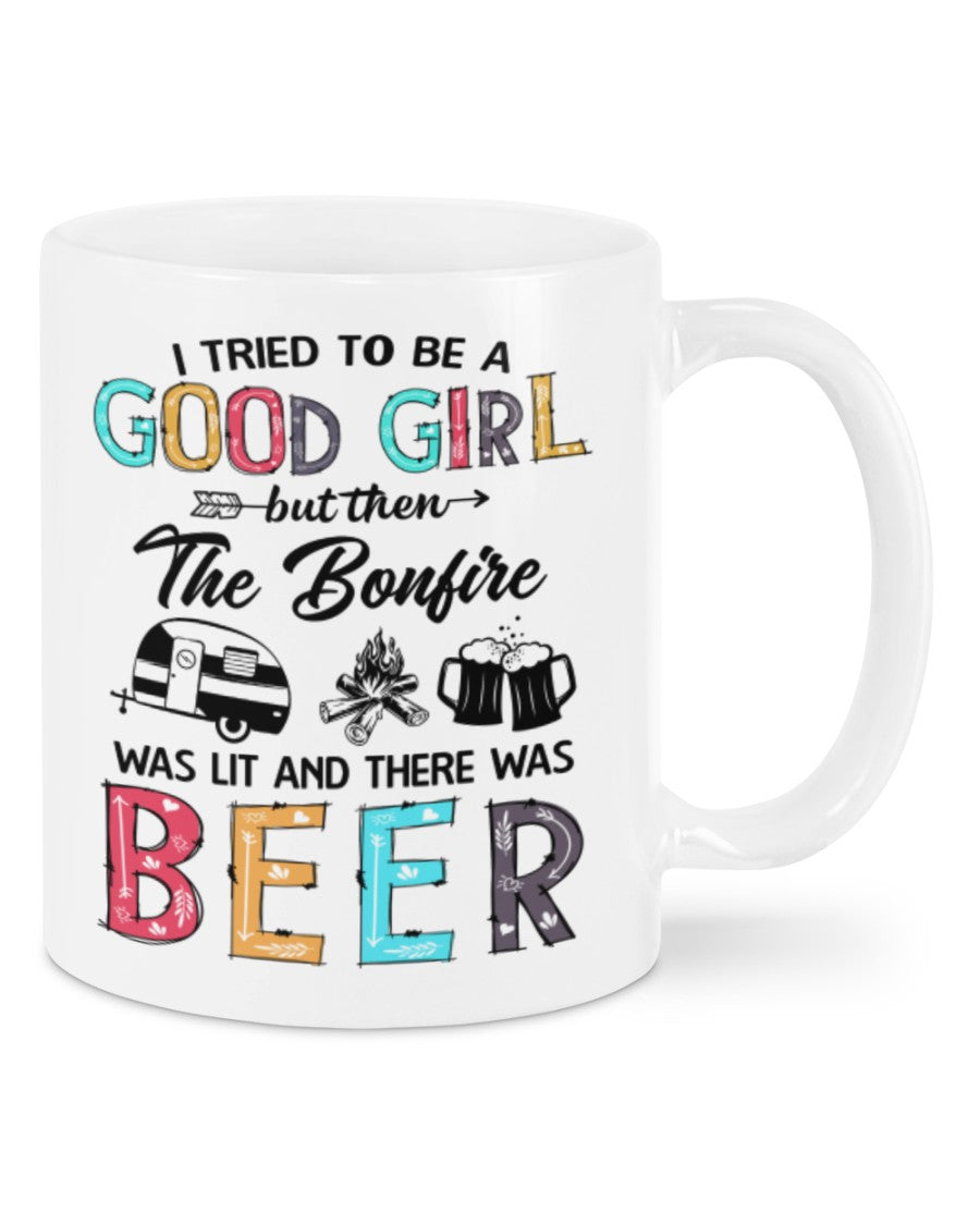 Camping Lover Coffee Mug | Good Girl Loves Beer & Campfire | Drinkware Gift for Campers
