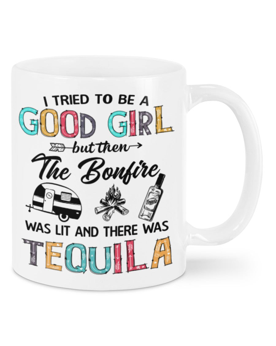 Camping Lover Coffee Mug | Good Girl Loves Tequila & Campfire | Drinkware Gift for Campers