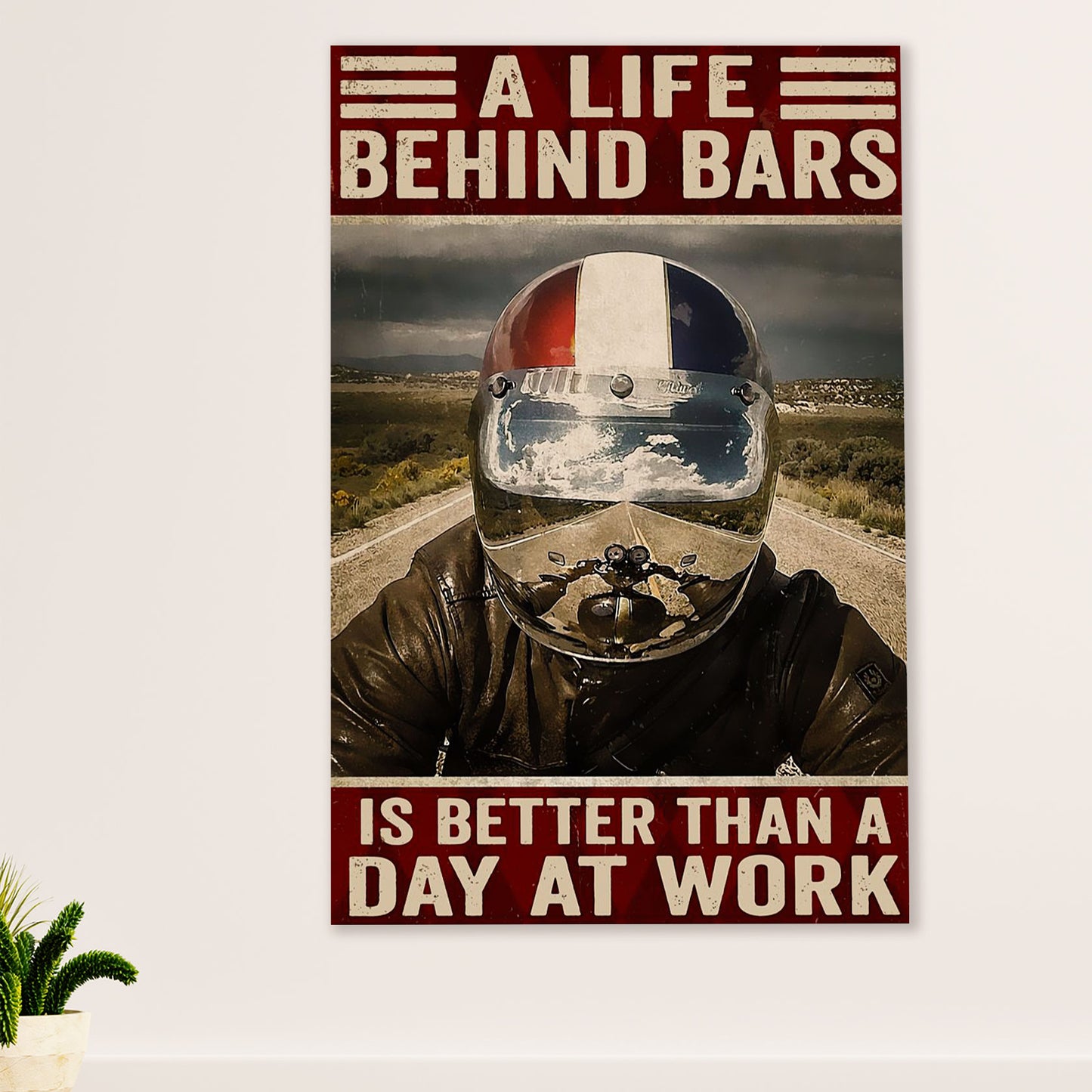 Metal Motorcycle Poster Wall Art Prints | Life Behind Bars | Home Decor Gift for Biker