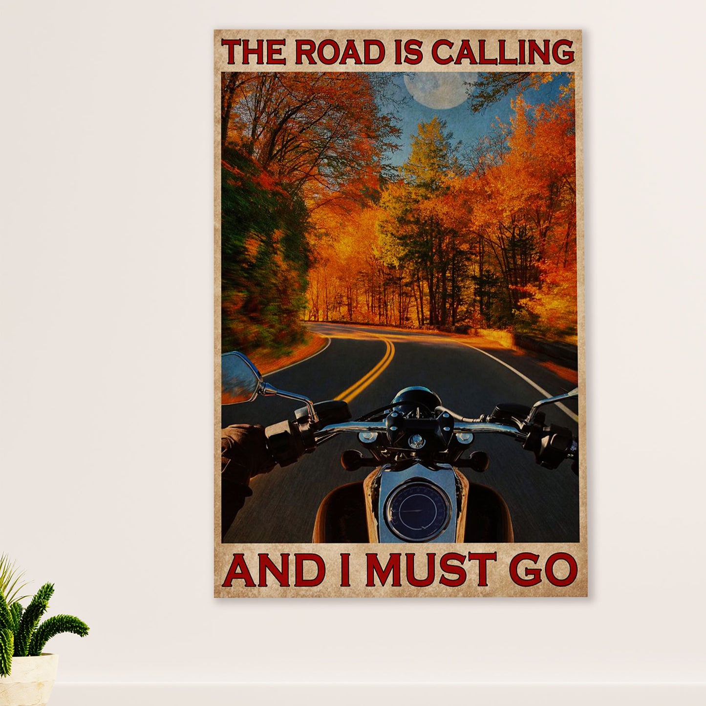 Metal Motorcycle Poster Wall Art Prints | Road is Calling | Home Decor Gift for Biker