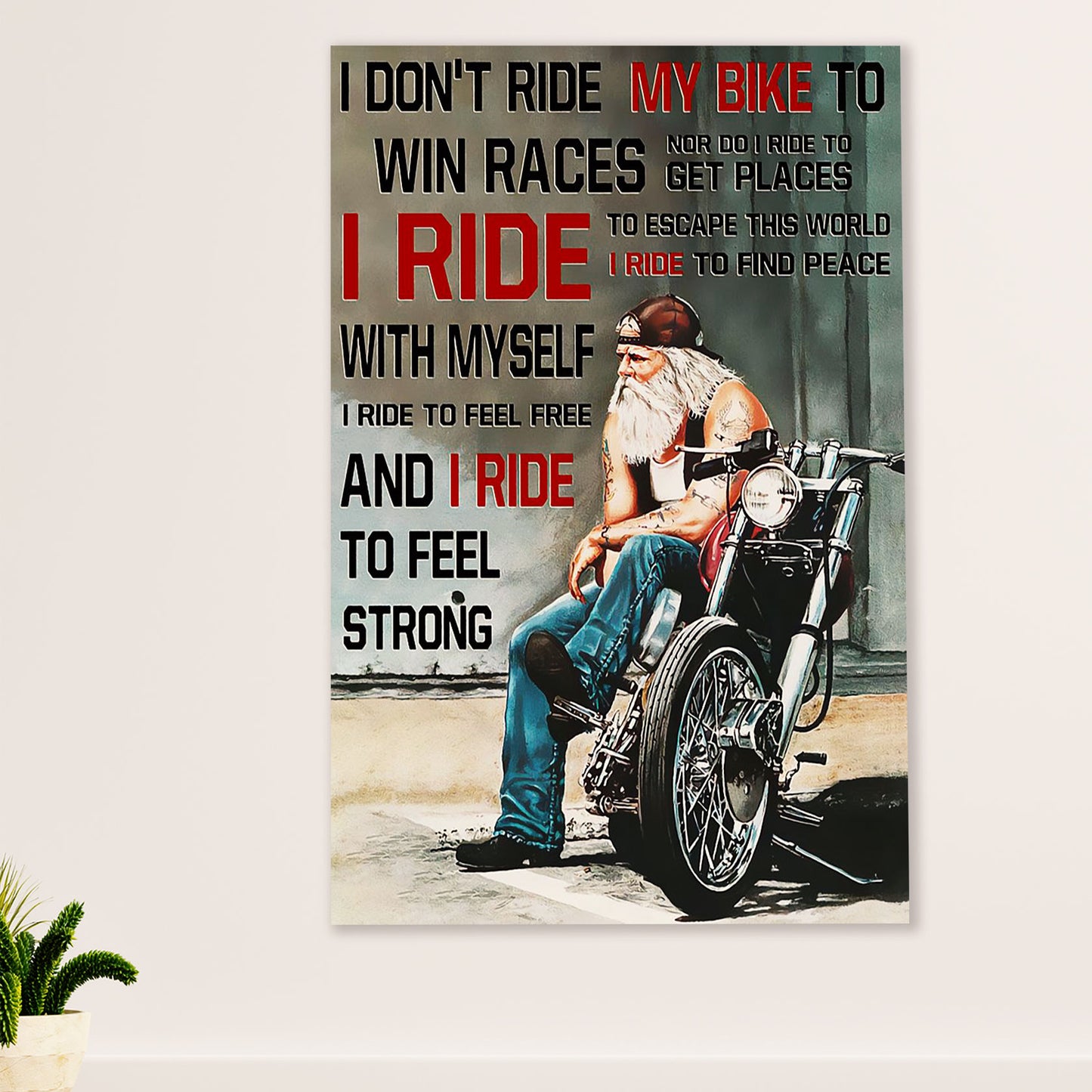Metal Motorcycle Poster Wall Art Prints | Ride to Feel Strong | Home Decor Gift for Biker