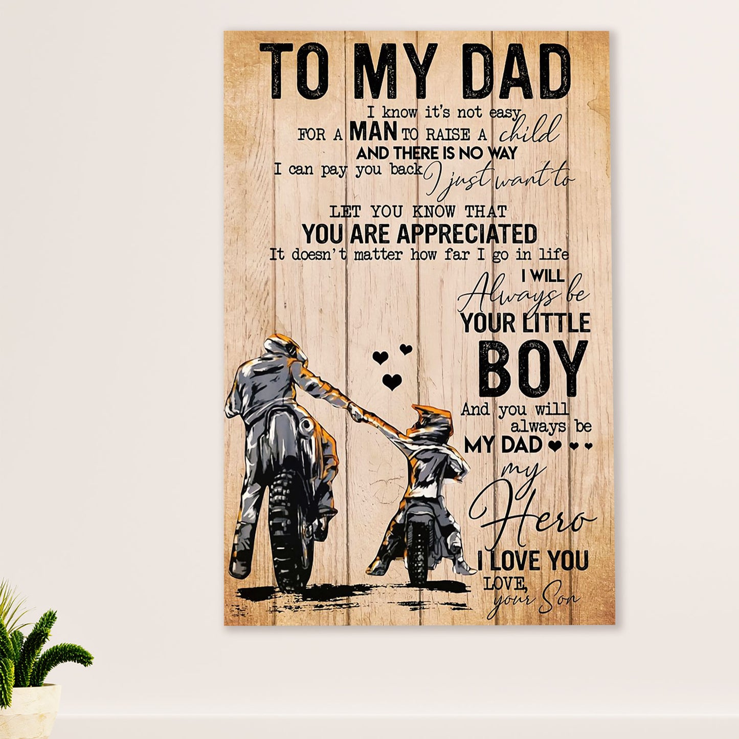 Metal Motorcycle Poster Wall Art Prints | Son Rider to Dad | Home Decor Gift for Biker
