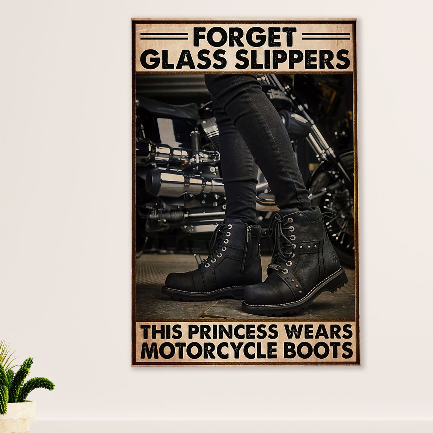 Metal Motorcycle Poster Wall Art Prints | Princess Wears Motorcycle Boots | Home Decor Gift for Biker
