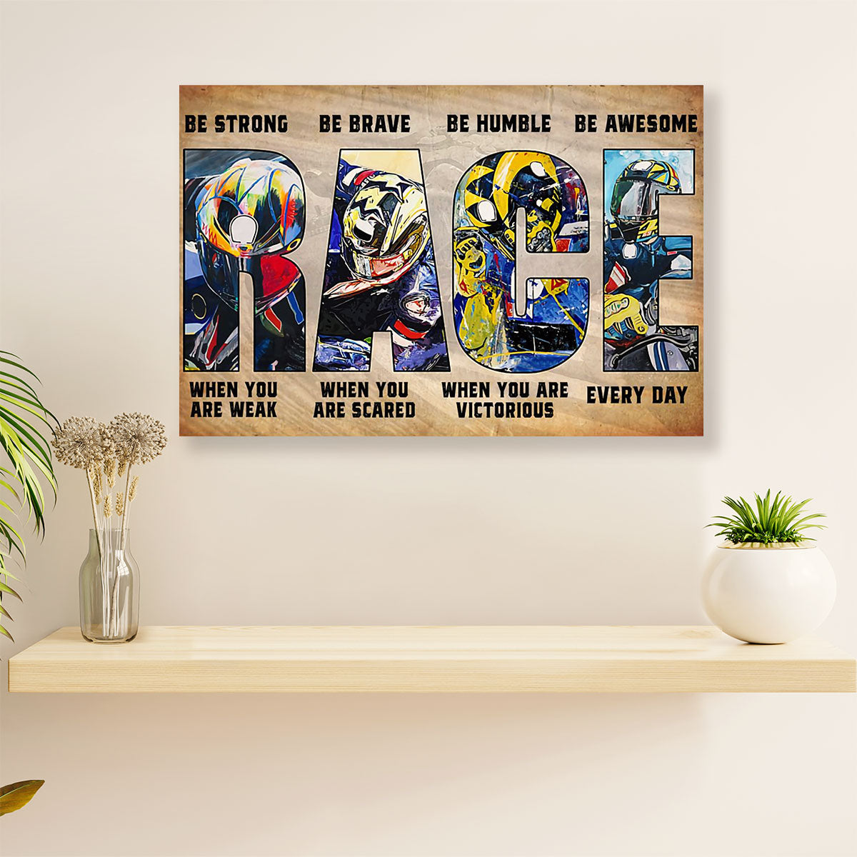 Metal Motorcycle Poster Wall Art Prints | Strong Brave Rider | Home Decor Gift for Biker