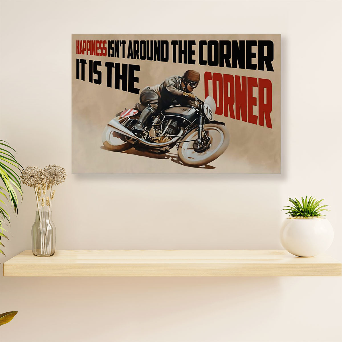 Metal Motorcycle Poster Wall Art Prints | Happiness is The Corner | Home Decor Gift for Biker
