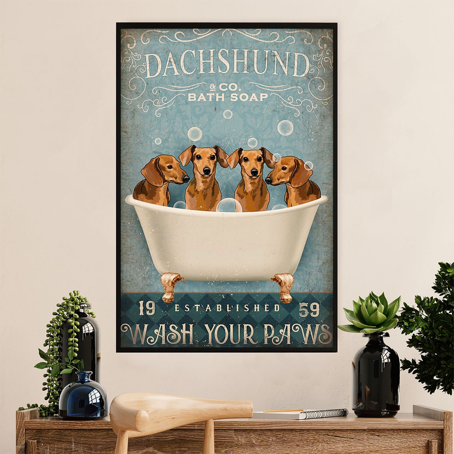 Funny Cute Dachshund Canvas Wall Art Print | Dachshund Bath Soap | Gift for Dachshund Dog Puppies Lover