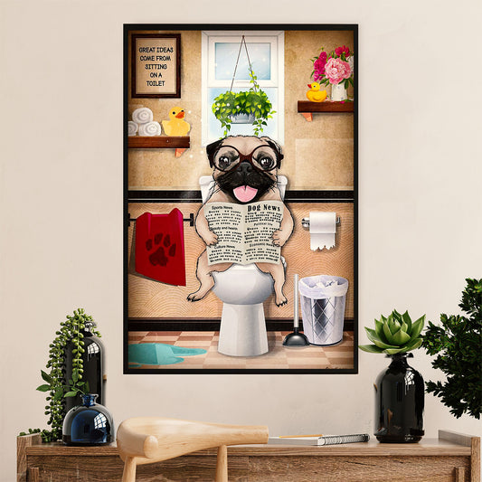 Funny Cute Pug Poster Wall Art Print | Pug in Toilet | Gift for Pug Dog Puppies Lover