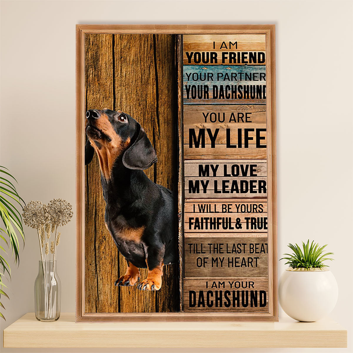 Funny Cute Dachshund Canvas Wall Art Print | My Leader | Gift for Dachshund Dog Puppies Lover