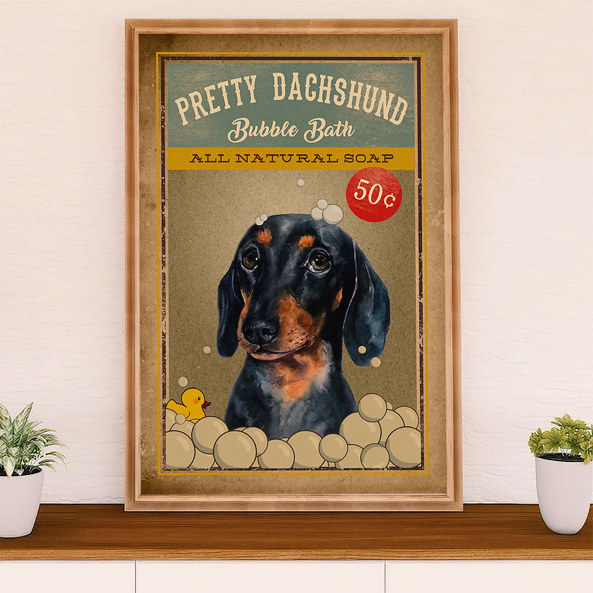 Funny Cute Dachshund Poster Wall Art Print | Bubble Bath | Gift for Dachshund Dog Puppies Lover