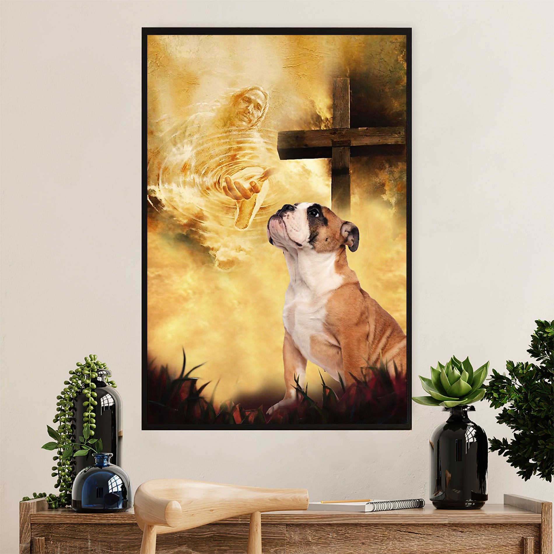 English Bulldog Canvas Wall Art | God's Hands | Gift for British Bulldog Puppies Lover