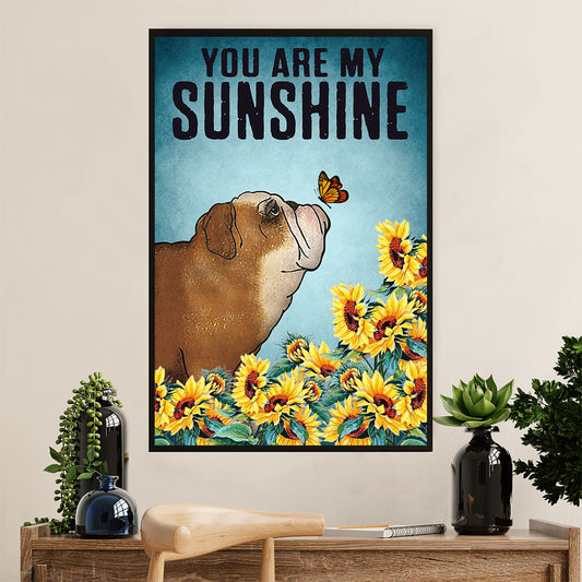 English Bulldog Canvas Wall Art | You Are My Sunshine | Gift for British Bulldog Puppies Lover