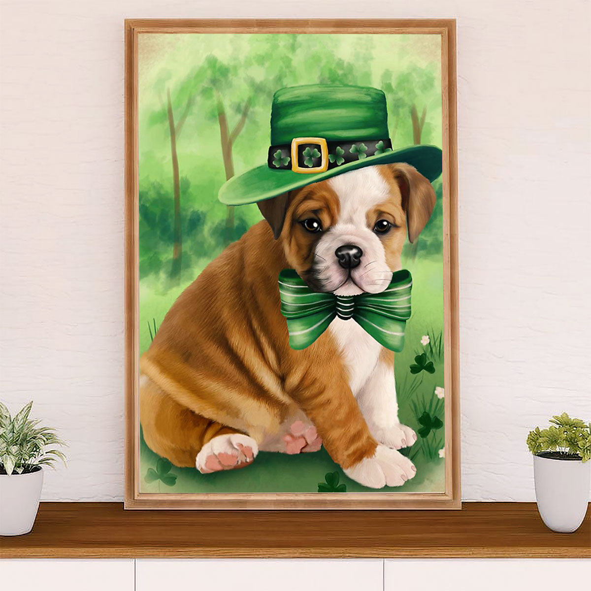 English Bulldog Canvas Wall Art | St.Patrick's Day | Gift for British Bulldog Puppies Lover