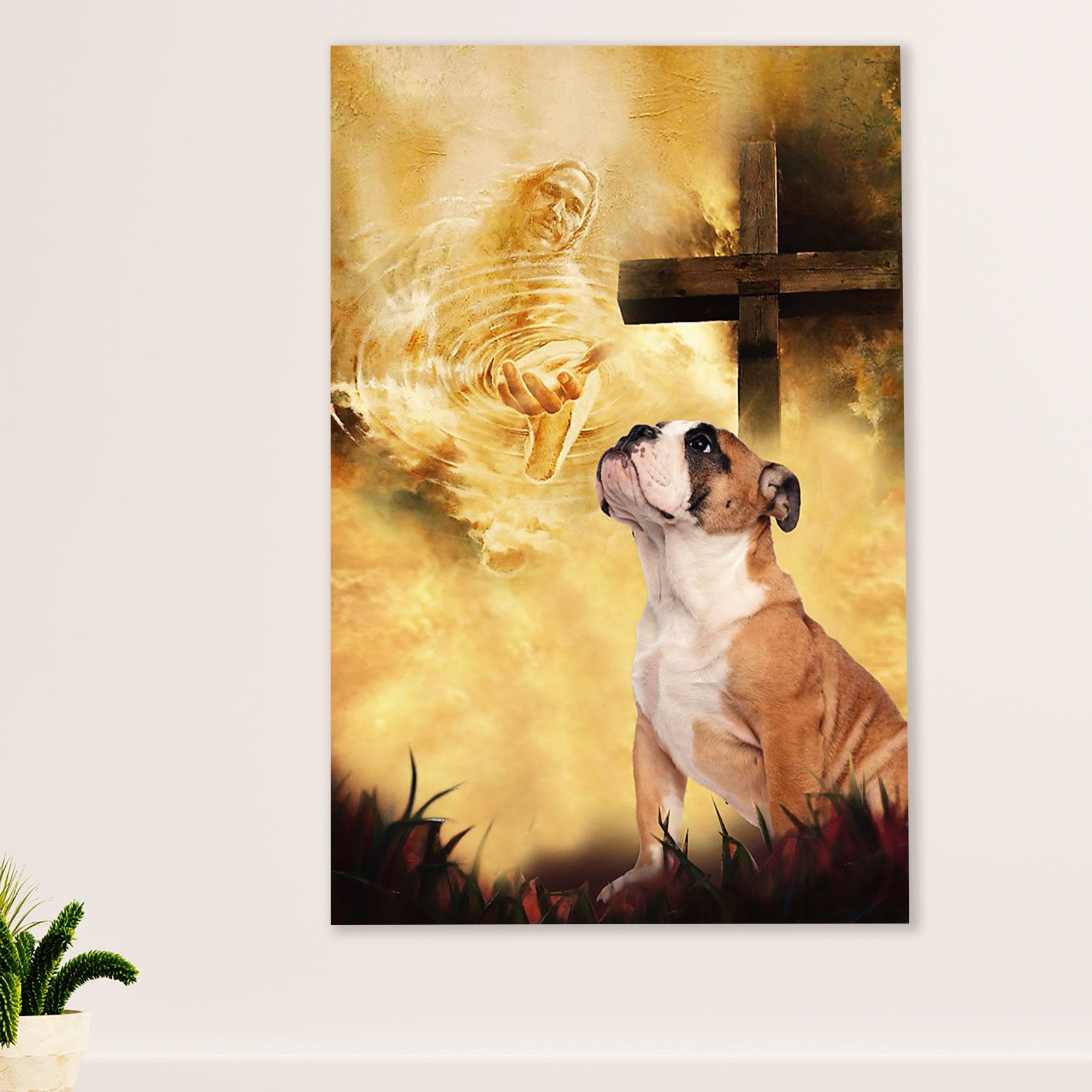 English Bulldog Canvas Wall Art | God's Hands | Gift for British Bulldog Puppies Lover