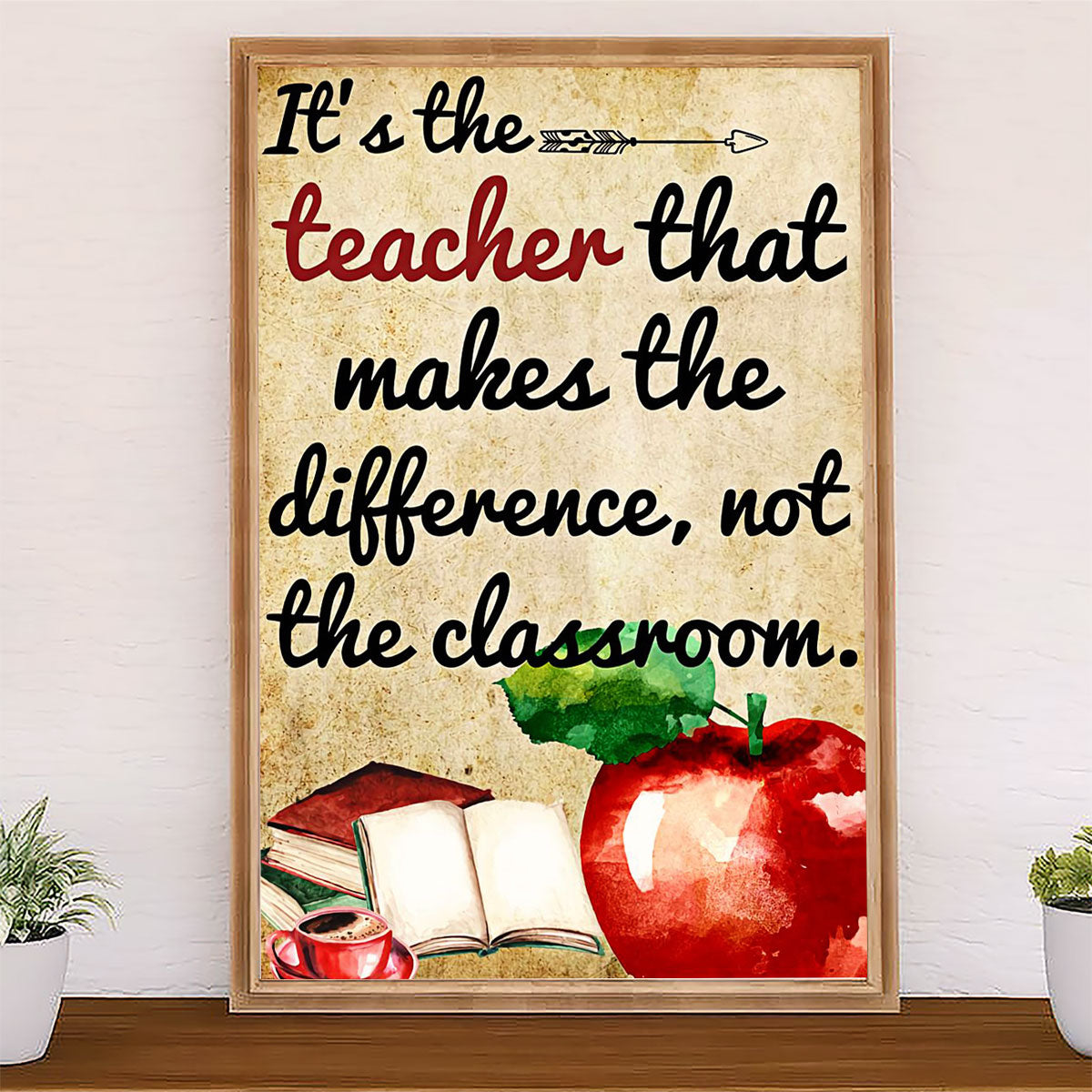 Teacher Classroom Canvas it’s the Teacher That Makes The Difference | Student Wall Art Back to School Gift for Teacher