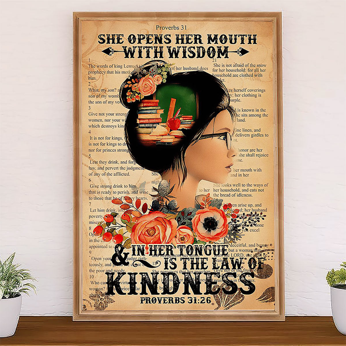 Teacher Classroom Canvas She Open Her Mouth With Wisdom | Student Wall Art Back to School Gift for Teacher