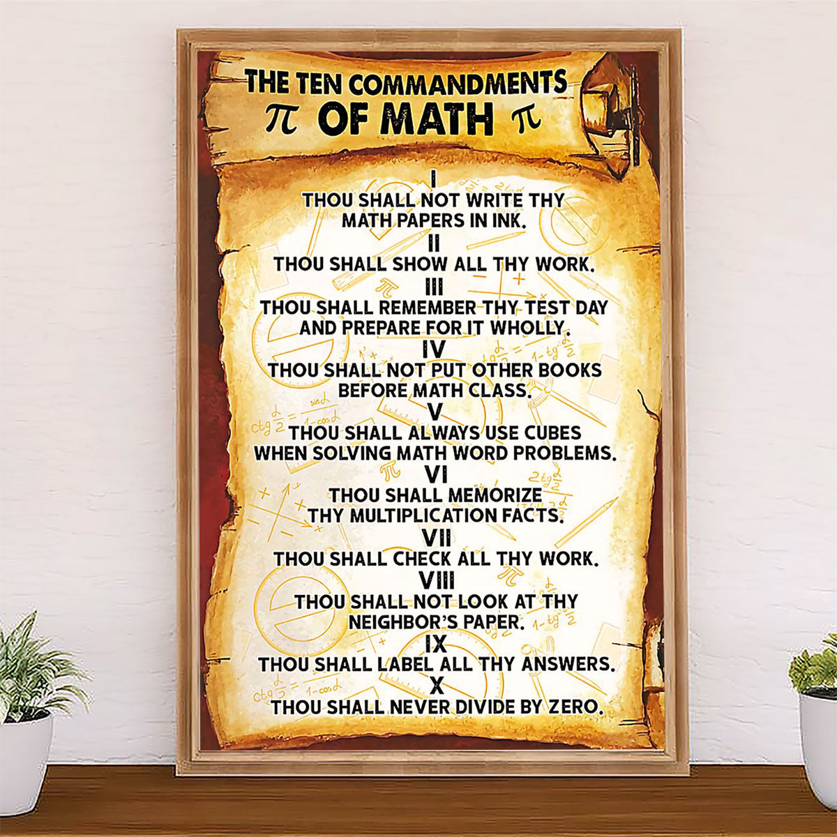 Teacher Classroom Canvas The Ten Commandments Of Math | Student Wall Art Back to School Gift for Teacher