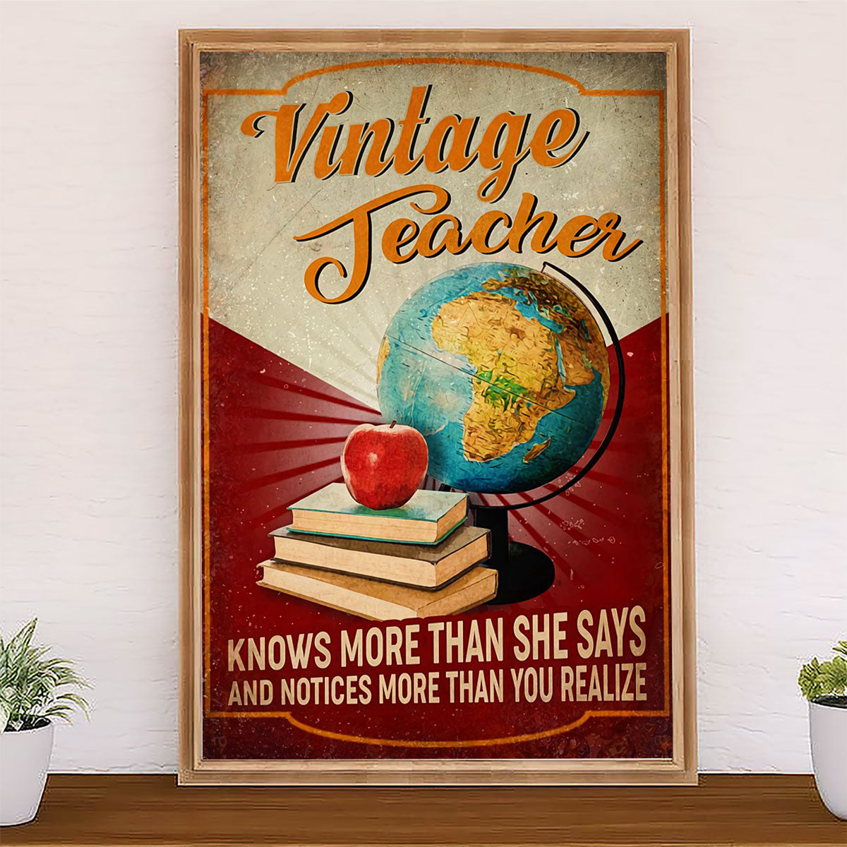 Teacher Classroom Canvas Vintage Teacher Knows More Than She Says | Student Wall Art Back to School Gift for Teacher