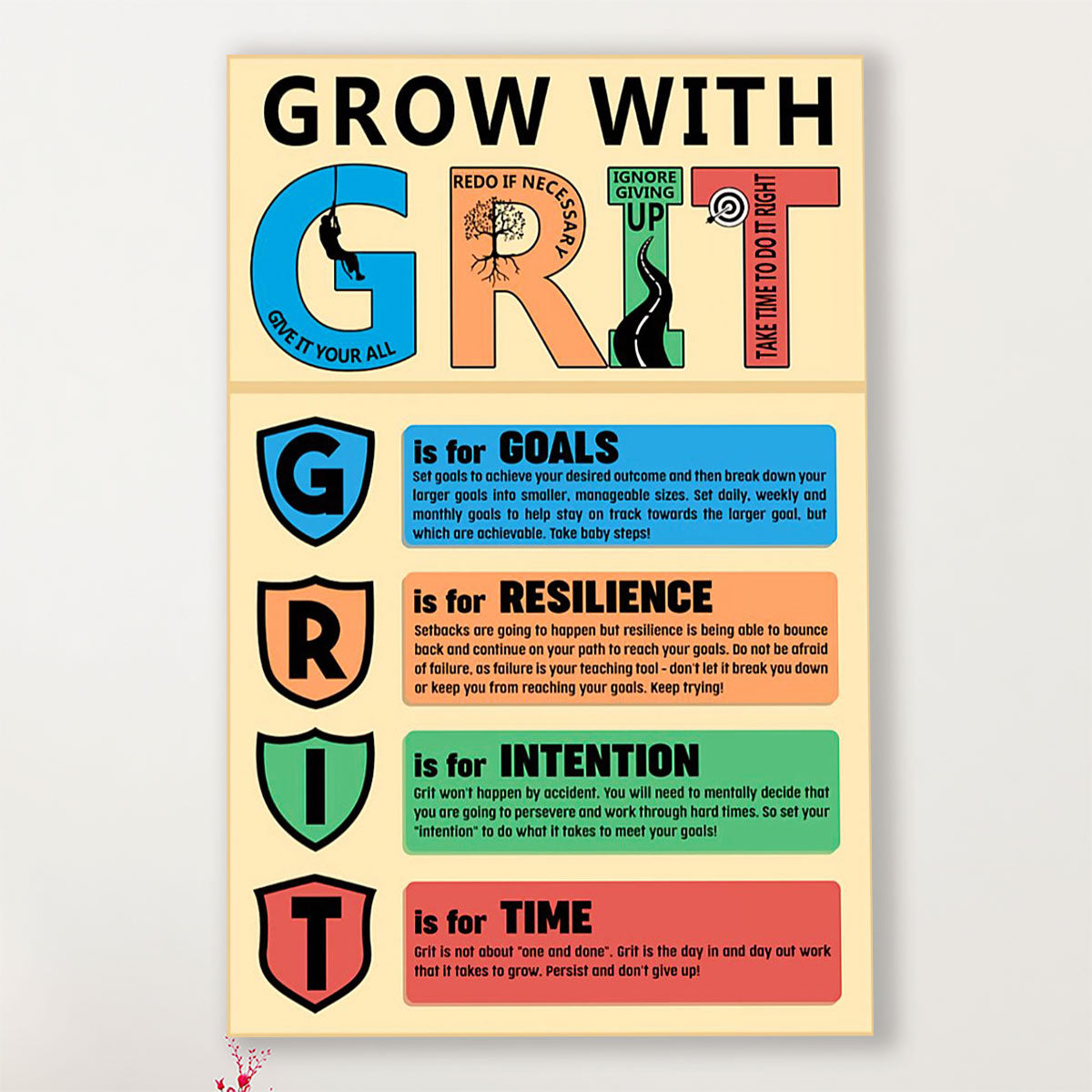 Teacher Classroom Poster Grow With GRIT | Student Wall Art Back to School Gift for Teacher